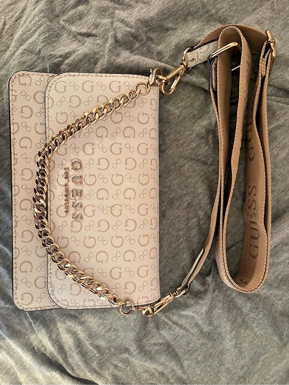 Guess Logo Print Crossbody Beige & Brown